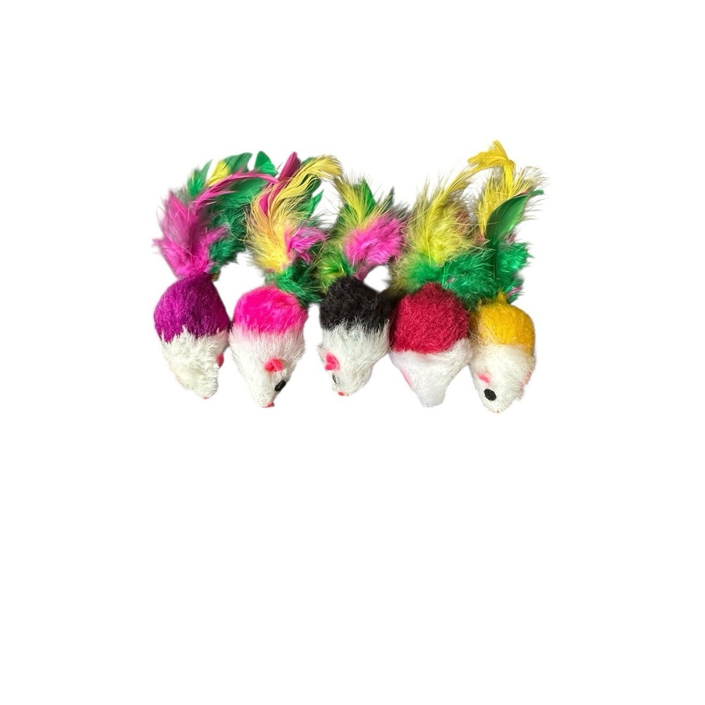 NEW lot of 5 cat toys‎ mouse mice feathers